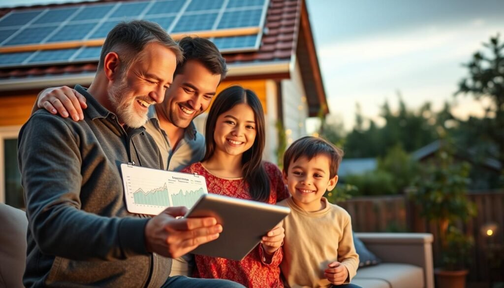 Famille profitant des avantages d'un kit solaire autoconsommation 6000W avec batterie