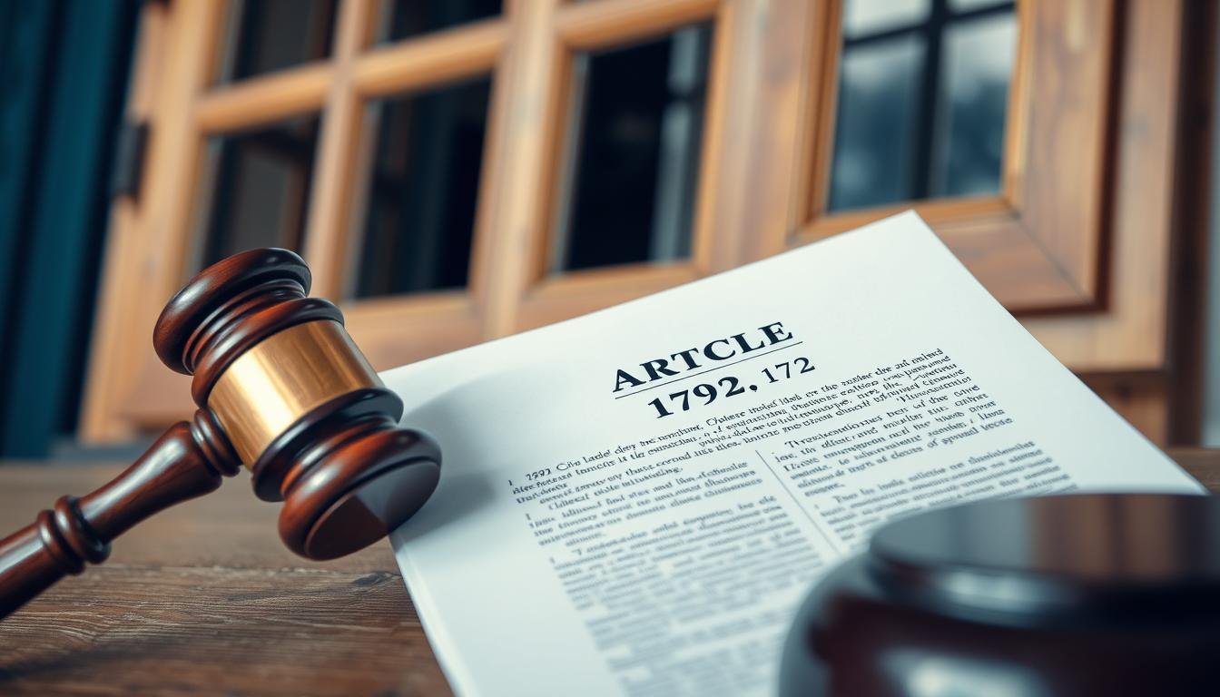 Illustration du cadre légal de la garantie décennale menuiserie extérieure avec code civil et marteau de juge