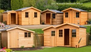 Différents types d'abris de jardin en bois dans un environnement extérieur pour 2025