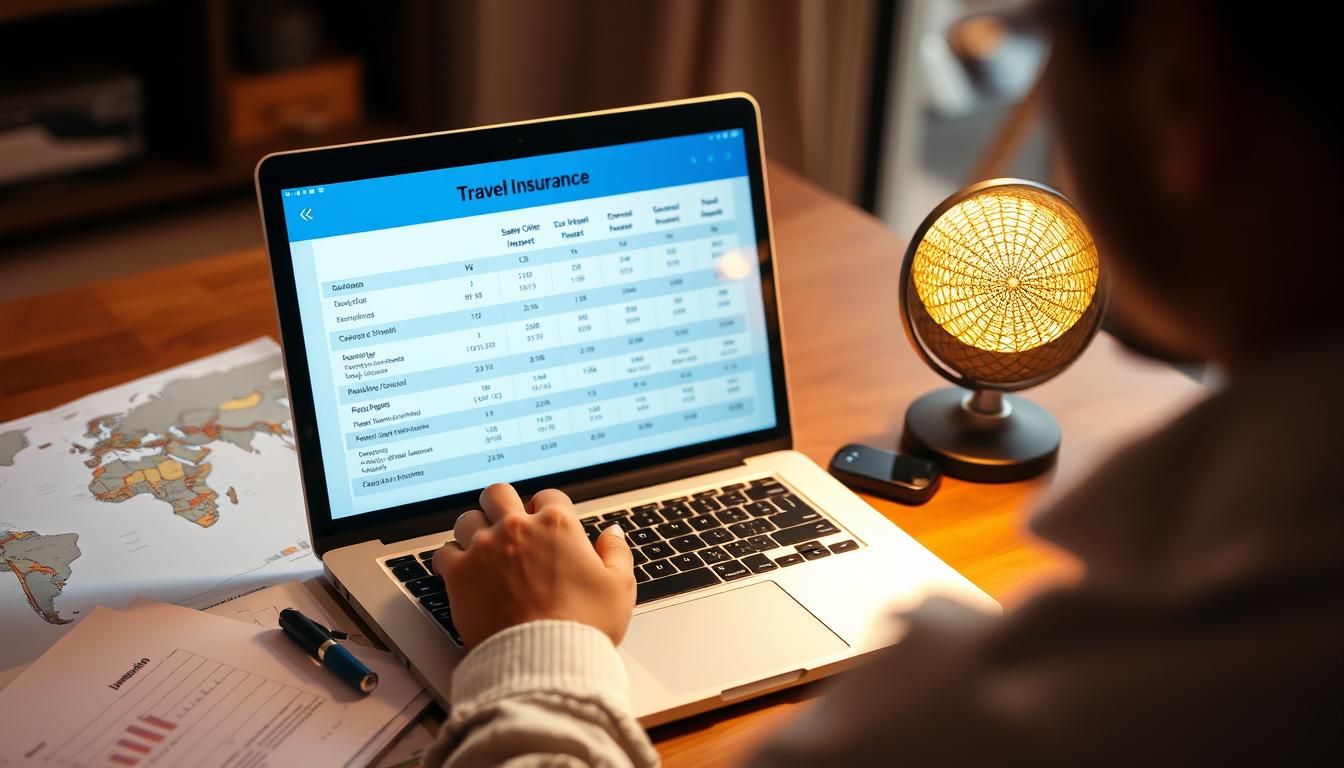 Personne comparant les offres d'assurance voyage sur un ordinateur portable