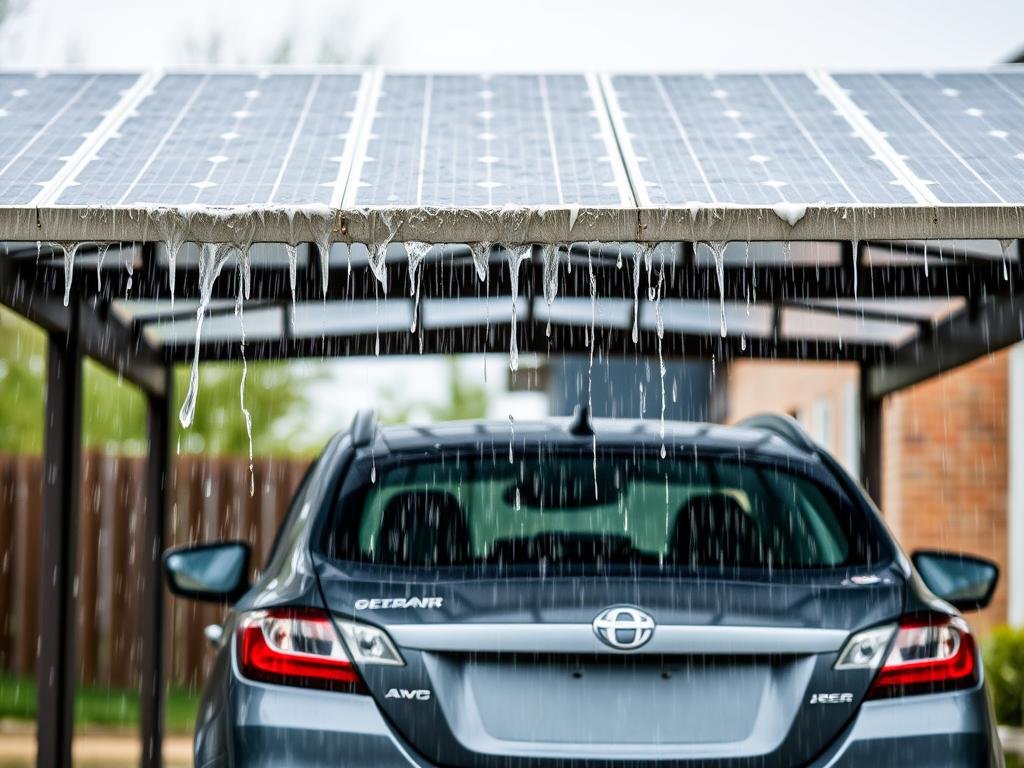 Carport panneau solaire protégeant une voiture des intempéries