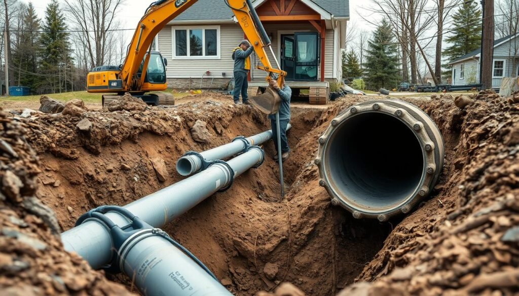 Chantier d'installation d'un puits canadien montrant les étapes clés