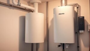 Chauffe-eau thermodynamique Atlantic installé dans une buanderie moderne