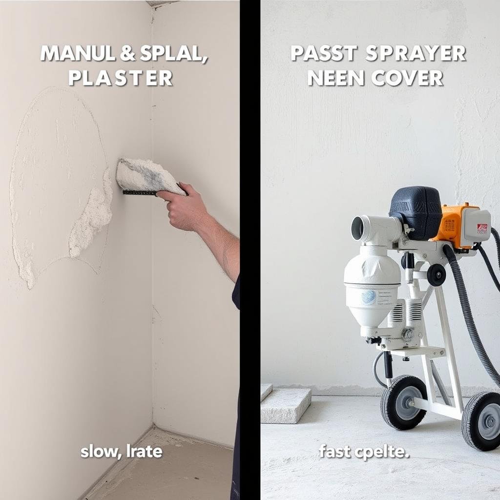 Comparaison entre application manuelle et avec sablon projecteur d'enduit