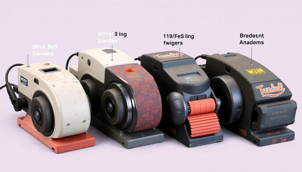 Différentes ponceuses à bande comparées côte à côte