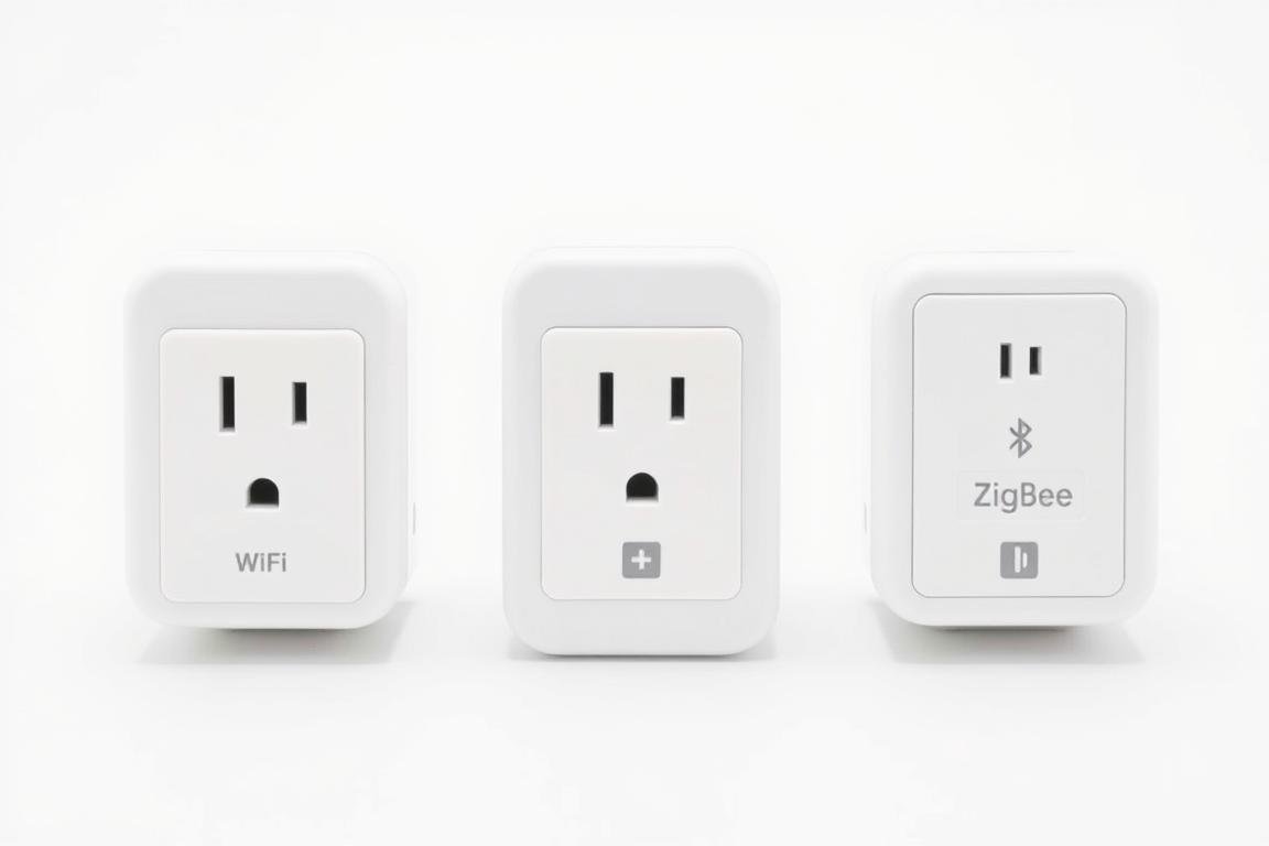 Différents types de prises connectées avec leurs technologies de connexion (Wi-Fi, Bluetooth, ZigBee)