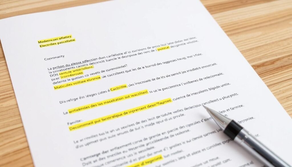 Exemple de lettre de résiliation contrat électricité avec les éléments obligatoires surlignés