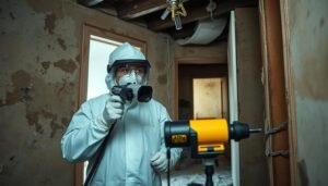 Inspecteur réalisant un diagnostic amiante dans un logement ancien