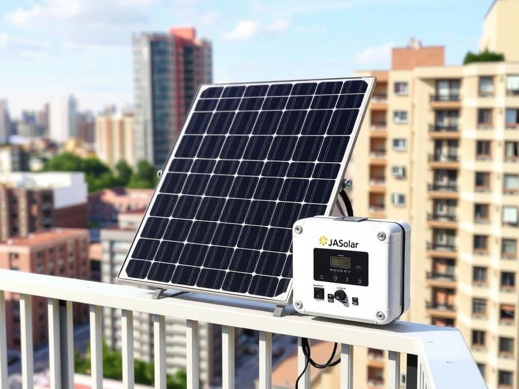 Kit solaire JASolar Compact pour petite surface avec installation sur balcon d'appartement Kit solaire JASolar Compact pour petite surface avec installation sur balcon d'appartement