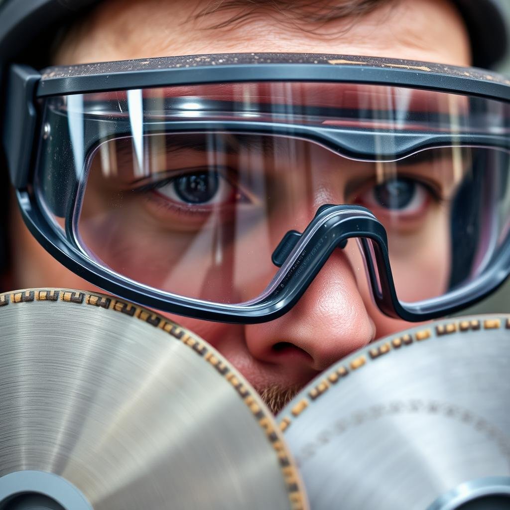 Lunettes et écran de protection pour le visage lors de l'utilisation de disques diamant