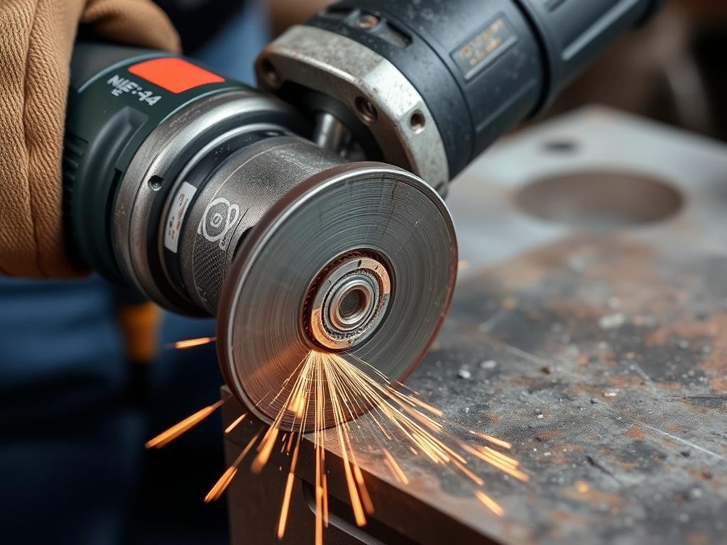 Meulage d'une pièce métallique avec une tour meuleuse Meulage d'une pièce métallique avec une tour meuleuse