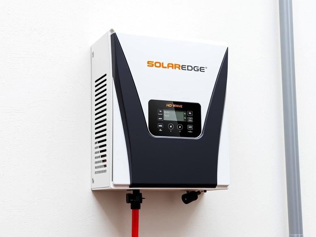 Onduleur SolarEdge avec technologie HD-Wave installé sur un mur Onduleur SolarEdge avec technologie HD-Wave installé sur un mur