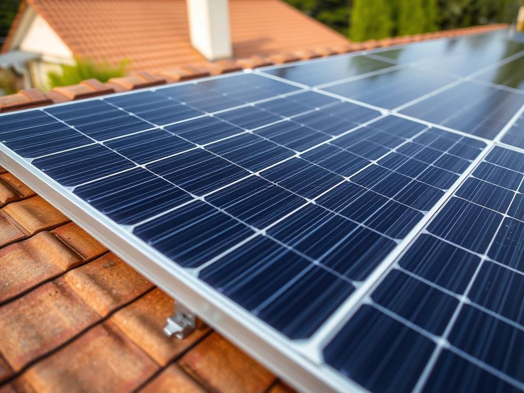 Panneau solaire SolarEdge Smart Module installé sur un toit résidentiel Panneau solaire SolarEdge Smart Module installé sur un toit résidentiel