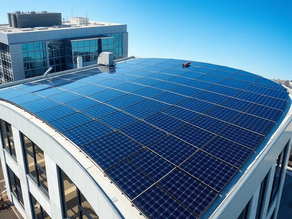 Panneau solaire amorphe installé sur une surface courbée Panneau solaire amorphe installé sur une surface courbée