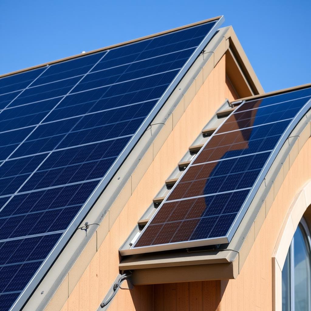 Panneau solaire amorphe sur une toiture courbée Panneau solaire amorphe sur une toiture courbée