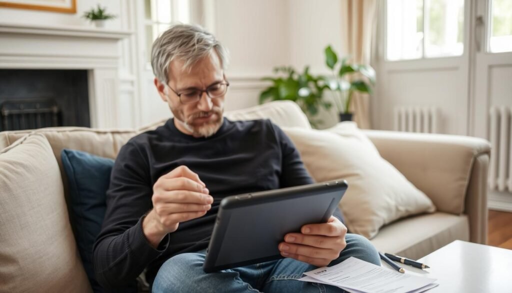 Personne consultant une FAQ sur la résiliation de contrat électricité