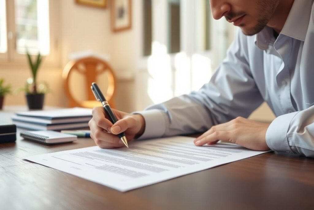 Personne remplissant le modèle de lettre de résiliation contrat électricité