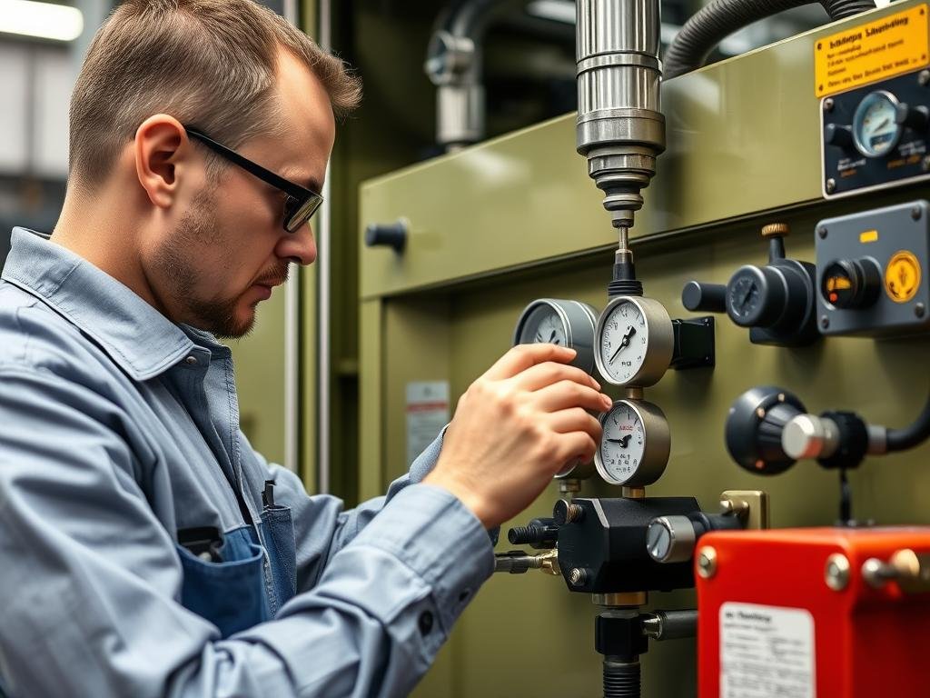 Professionnel examinant les caractéristiques techniques d'une sableuse professionnelle