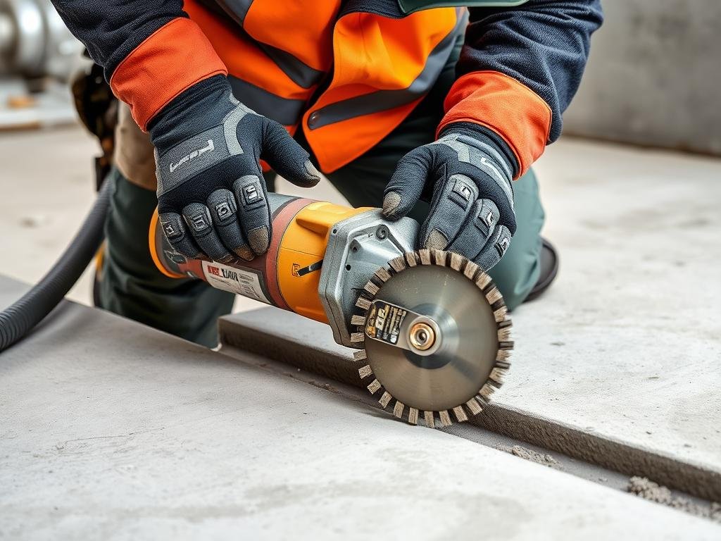 Rainurage du béton avec une tour meuleuse spécialisée Rainurage du béton avec une tour meuleuse spécialisée