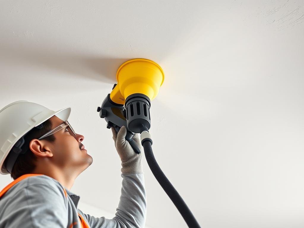 Sablon projecteur d'enduit plafonnier en utilisation