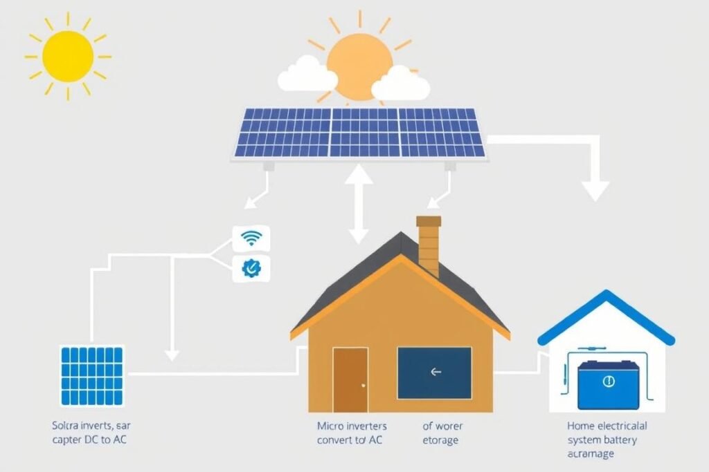 Schéma du fonctionnement technique d'un carport panneau solaire avec flux d'énergie
