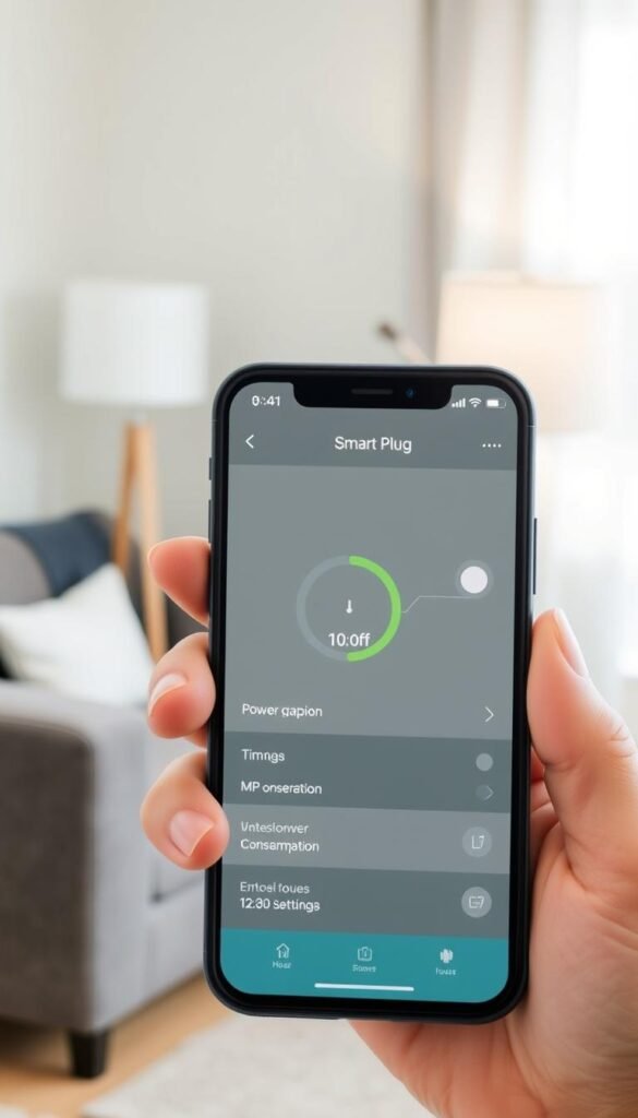 Smartphone contrôlant une prise connectée à distance via une application mobile
