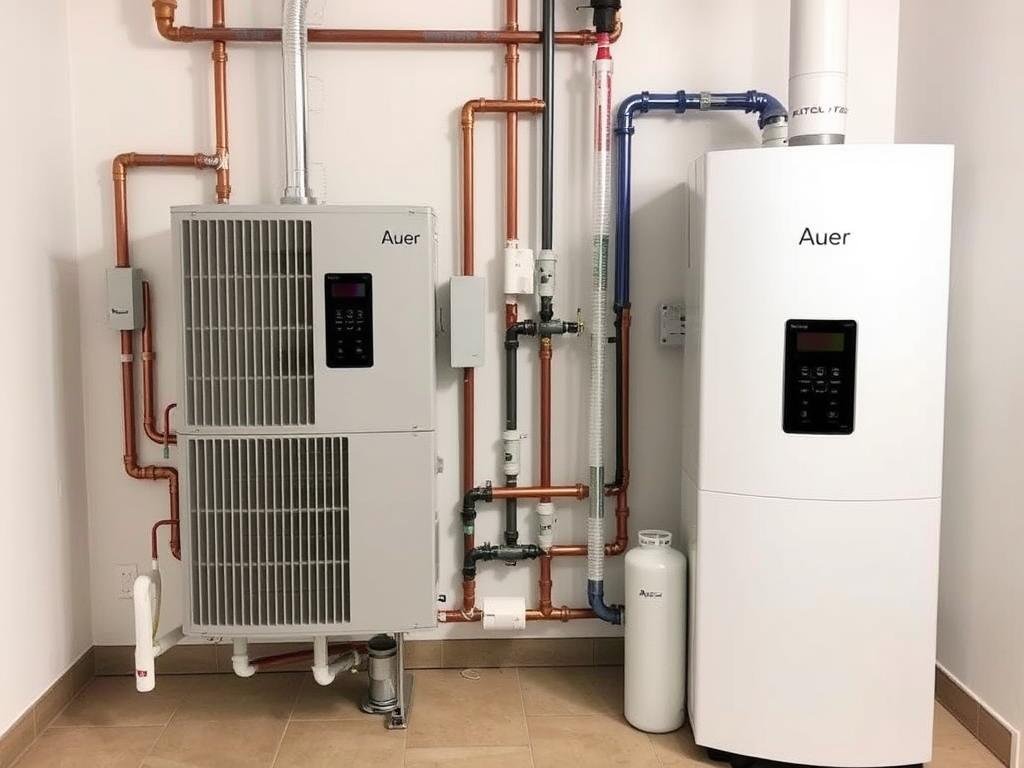 Système hybride Auer combinant pompe à chaleur et chaudière dans une installation technique domestique