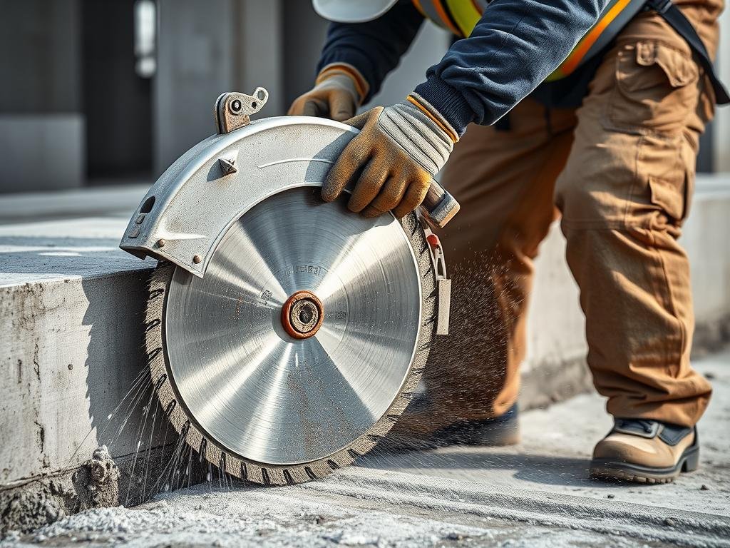 Utilisation d'un disque diamant sur un chantier de construction pour couper du béton armé