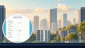 Paysage urbain avec une silhouette de ville en arrière-plan, en lien avec la mensualisation de la taxe foncière