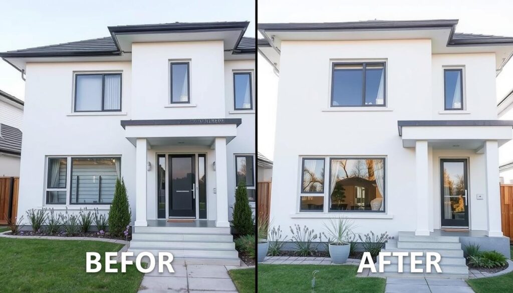 avant après rénovation façade maison moderne