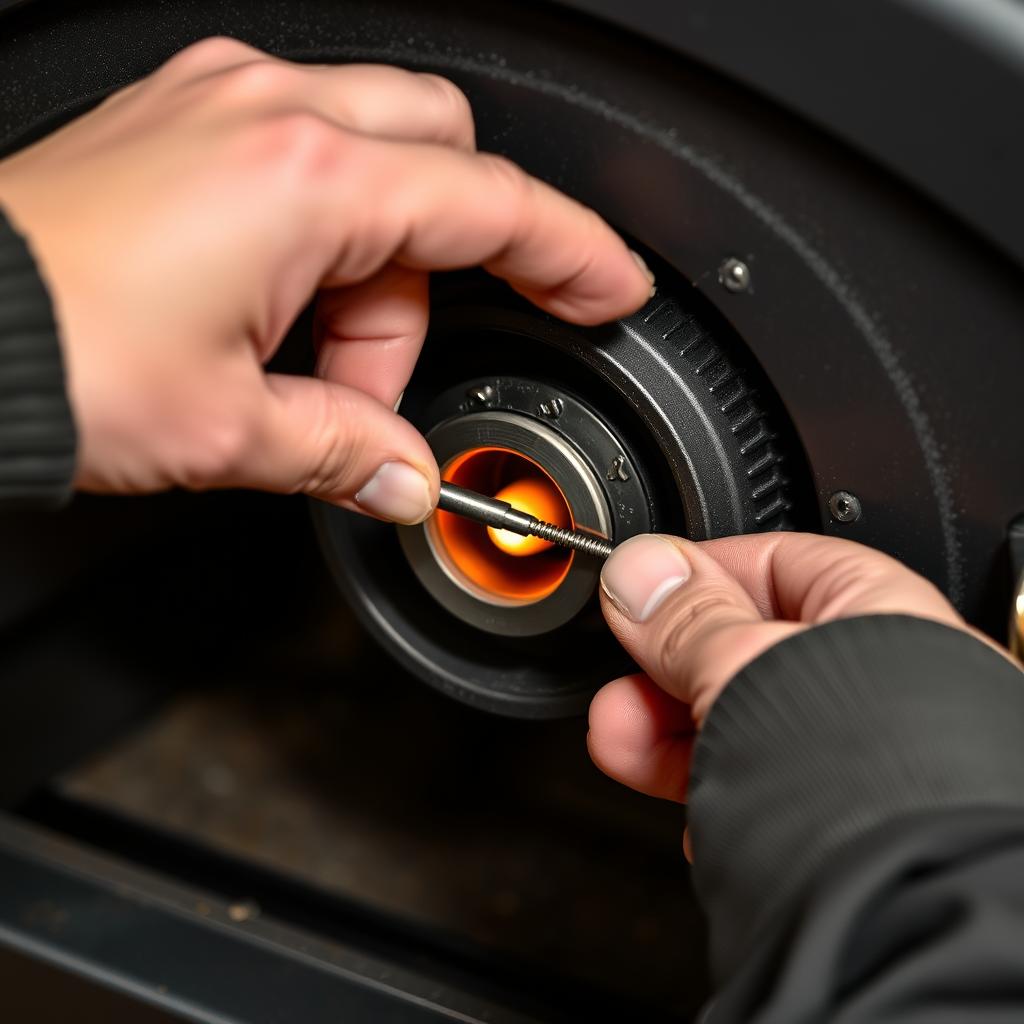 Bougie d'allumage d'un poêle à granulés en cours de vérification