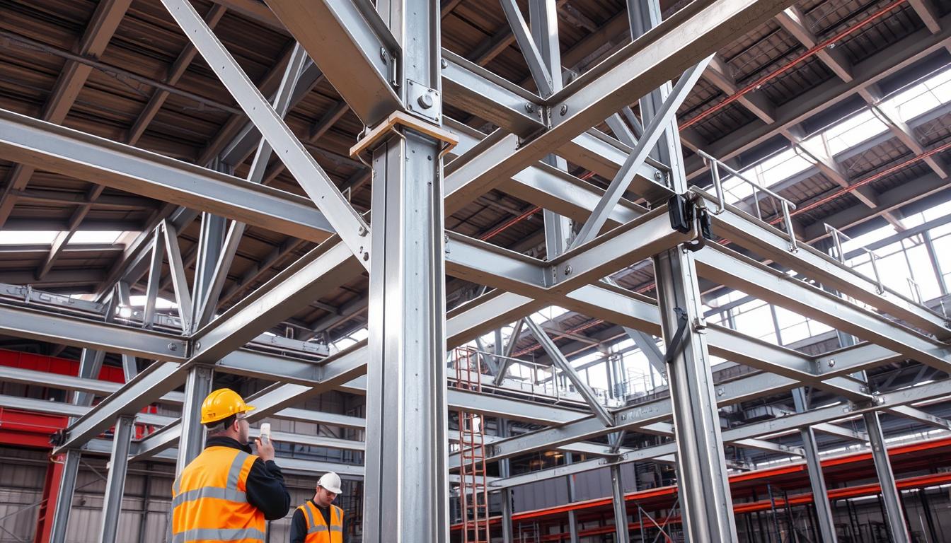 Charpente métallique d'un bâtiment industriel avec focus sur les assemblages structurels