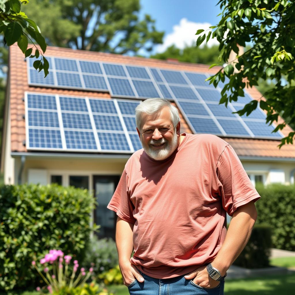 Client satisfait devant son installation de panneaux solaires français