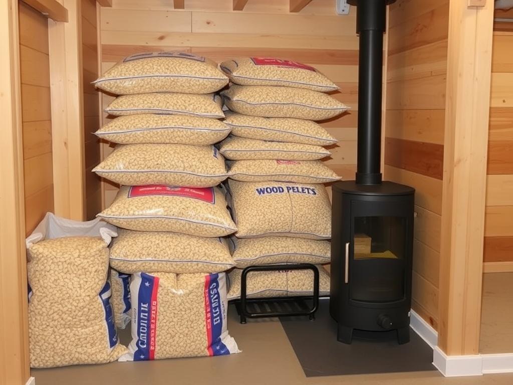 Espace de stockage pour granulés de bois à proximité d'un poêle