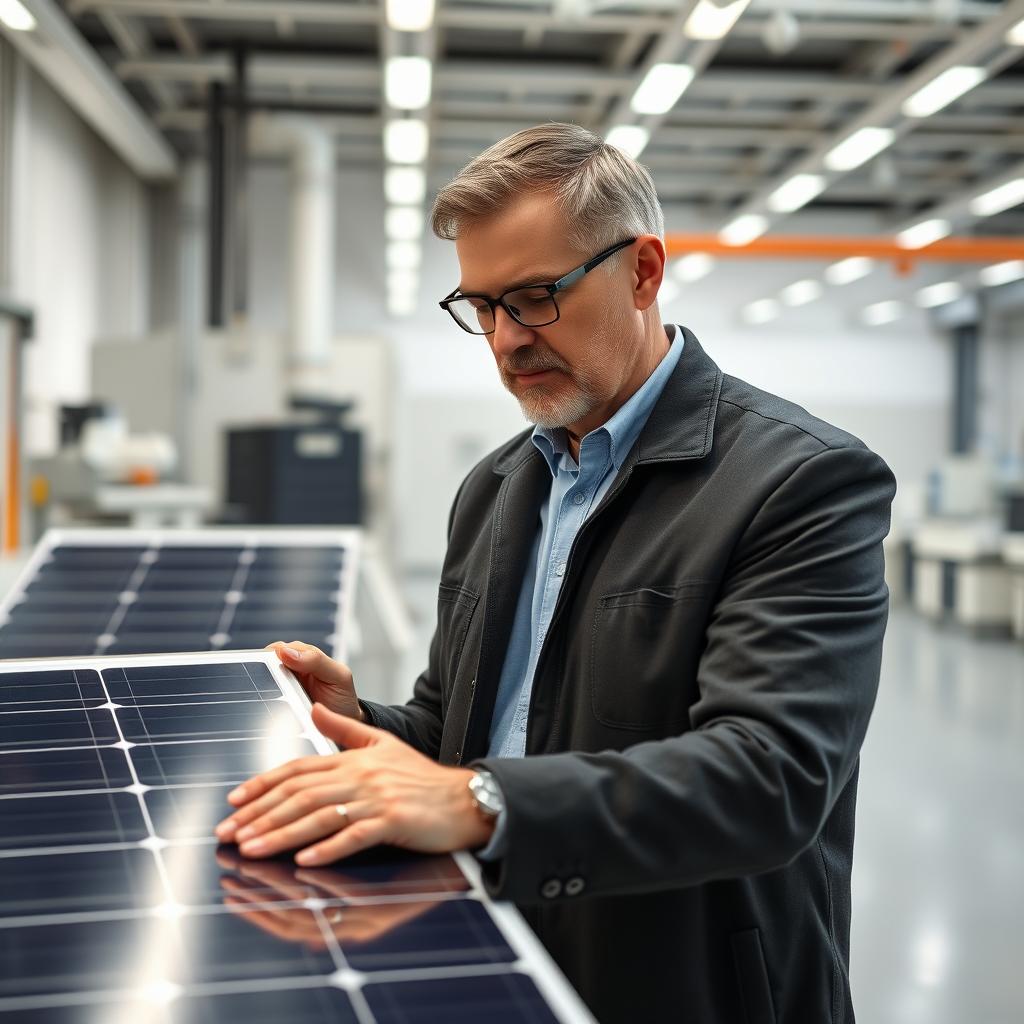 Expert en énergie solaire analysant des panneaux photovoltaïques français