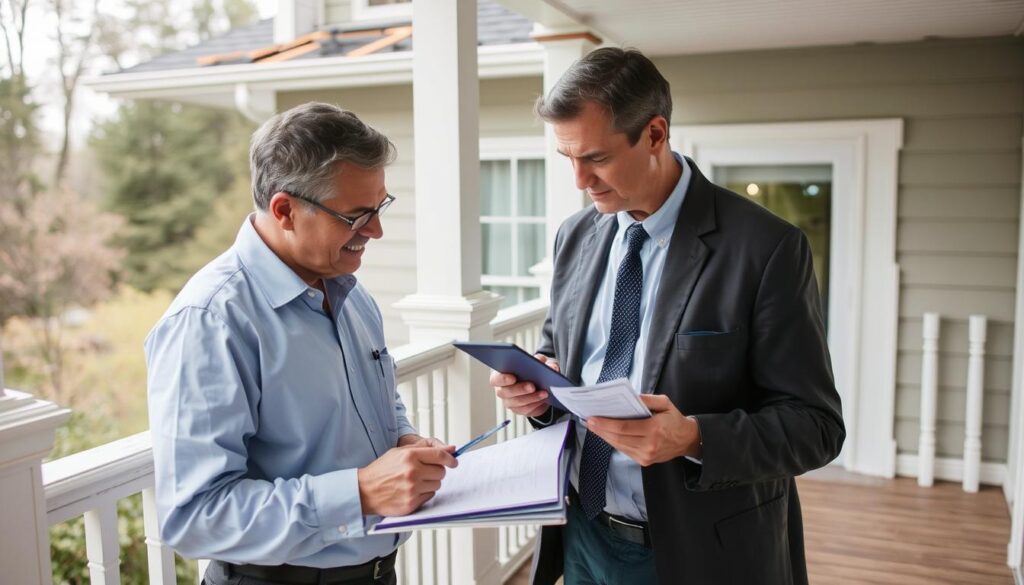 Expert évaluant un sinistre sur une véranda couverte par l'assurance décennale