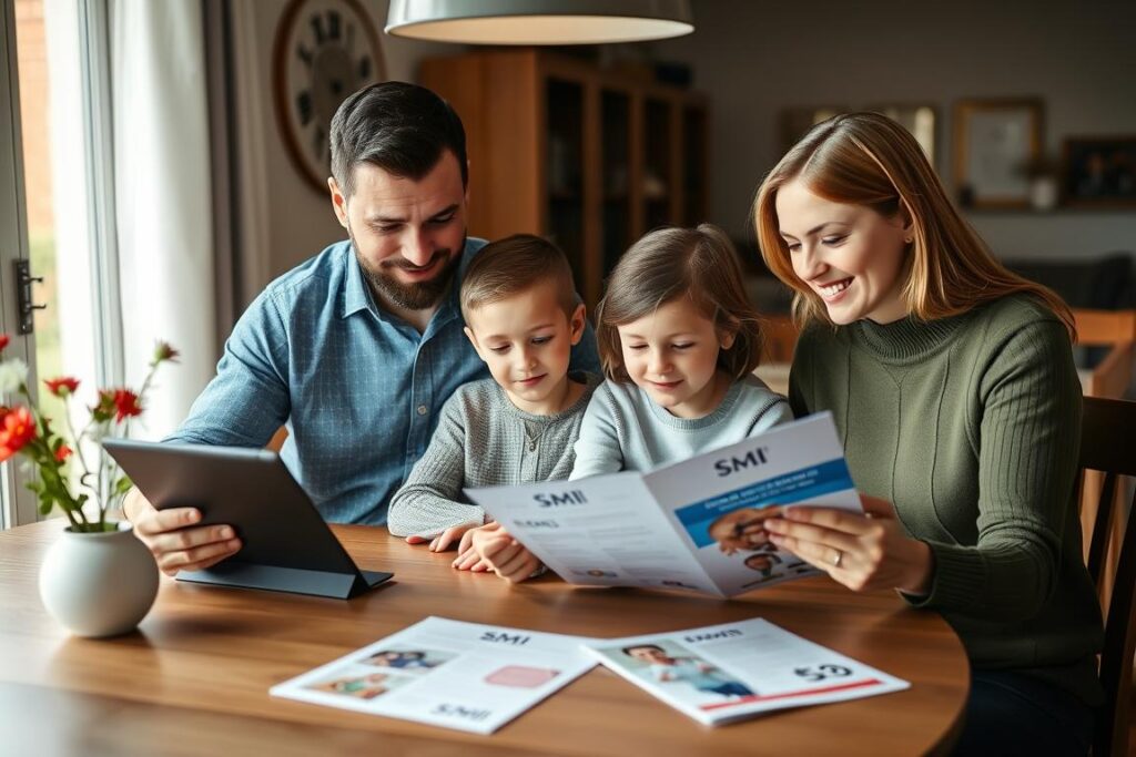Famille consultant les offres Smi mutuelle santé 2026