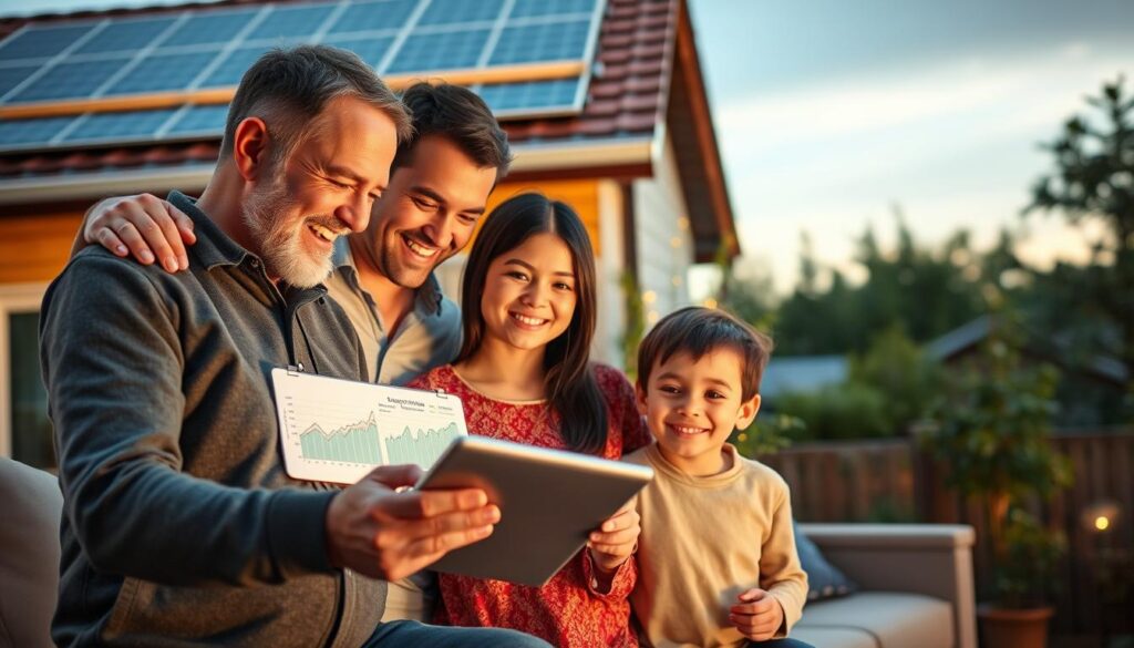 Famille profitant des avantages d'un kit solaire autoconsommation 6000W avec batterie