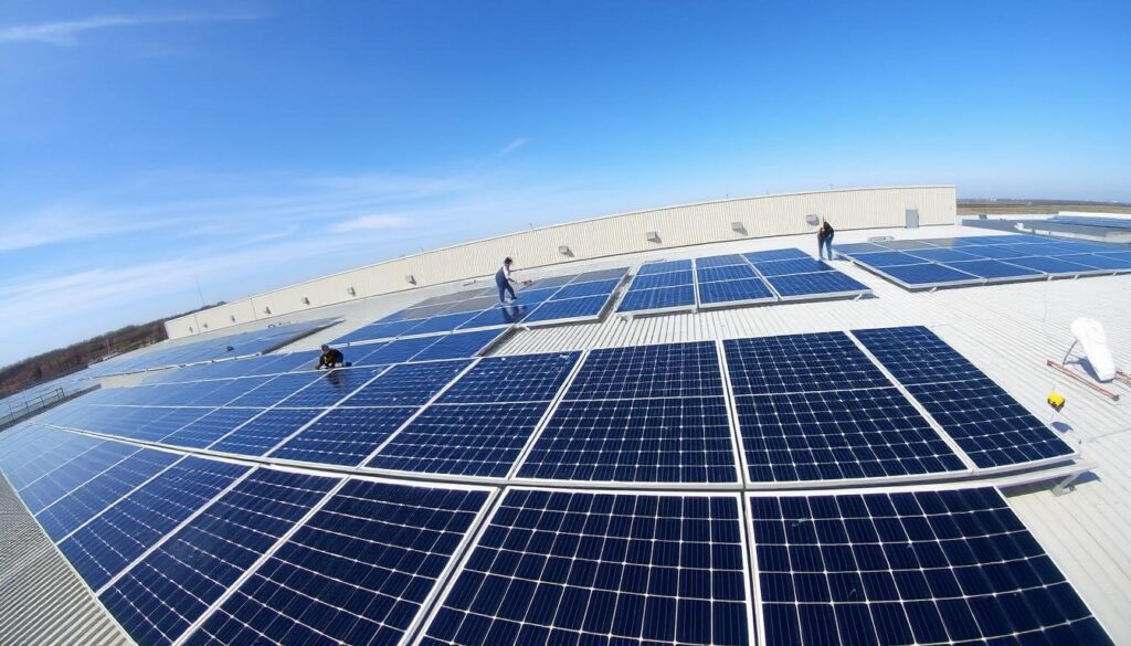 Installation de panneaux photovoltaïques français sur un bâtiment commercial