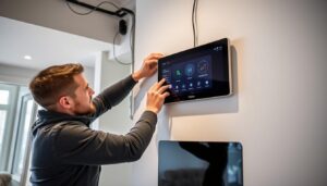 Installation domotique dans une maison moderne avec panneau de contrôle