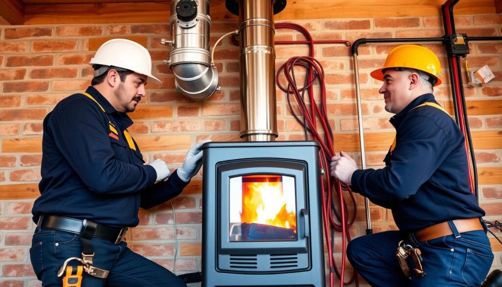 Installation professionnelle d'un poêle à granulés avec soufflerie