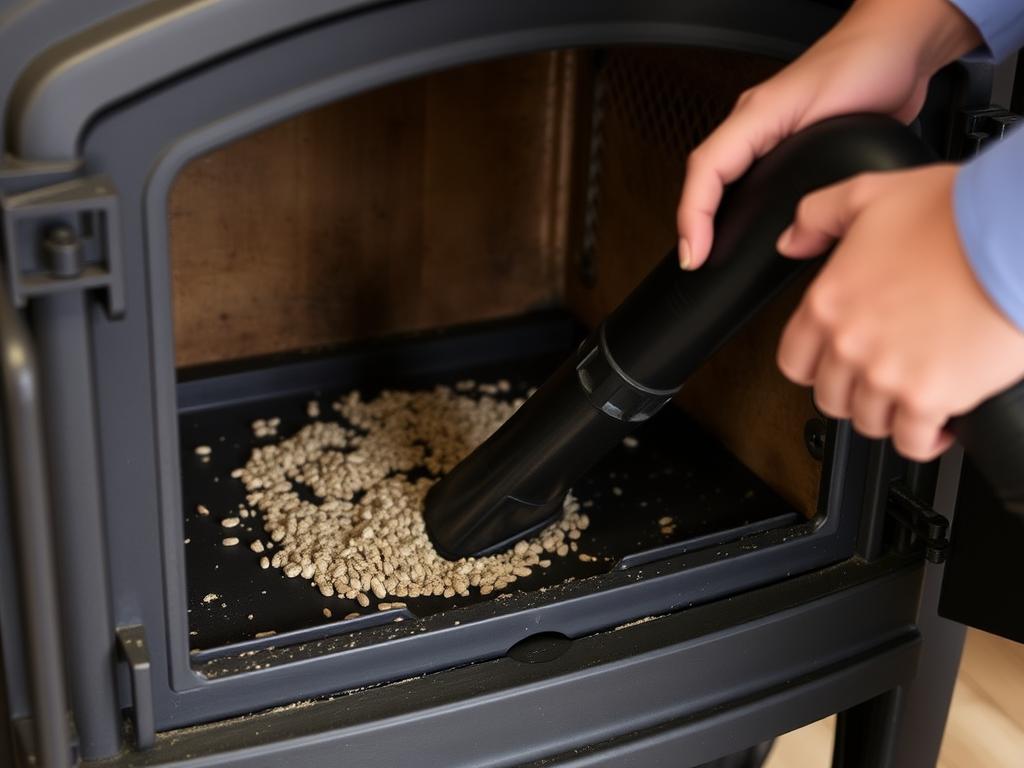 Nettoyage du creuset d'un poêle à granulés avec un aspirateur à cendres