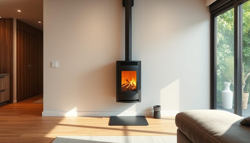 Poêle à granulés extra plat silencieux installé dans un petit appartement