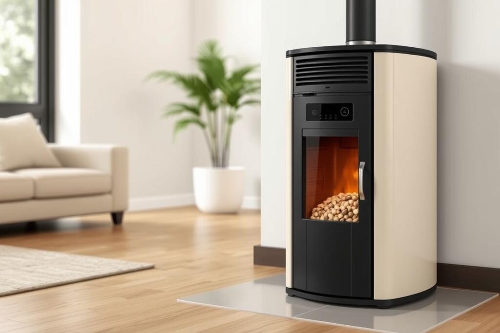 Poêle à granulés standard avec réservoir visible