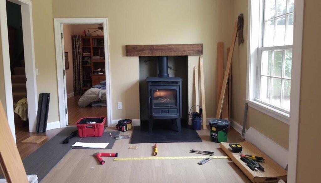 Préparation d'un chantier d'installation de poêle à granulés