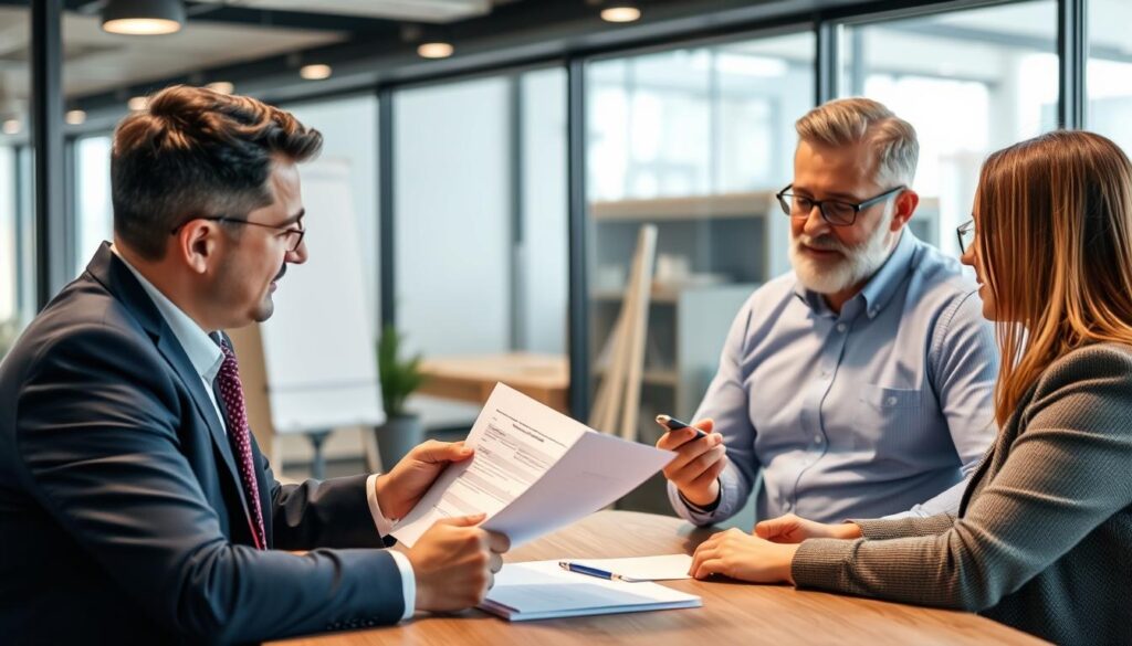 Réunion entre un assureur et un maître d'ouvrage pour une assurance chantier