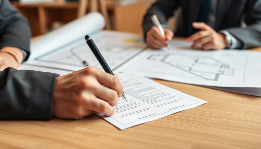 Signature d'un contrat d'assurance chantier entre professionnels