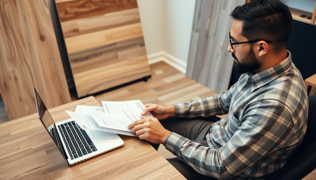 Solier consultant des devis d'assurance décennale et comparant les prix