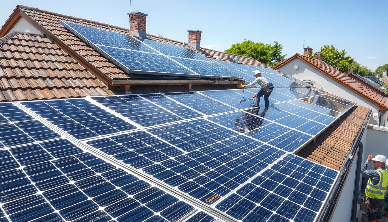 Installation de panneaux solaires photovoltaïques sur le toit d'une maison