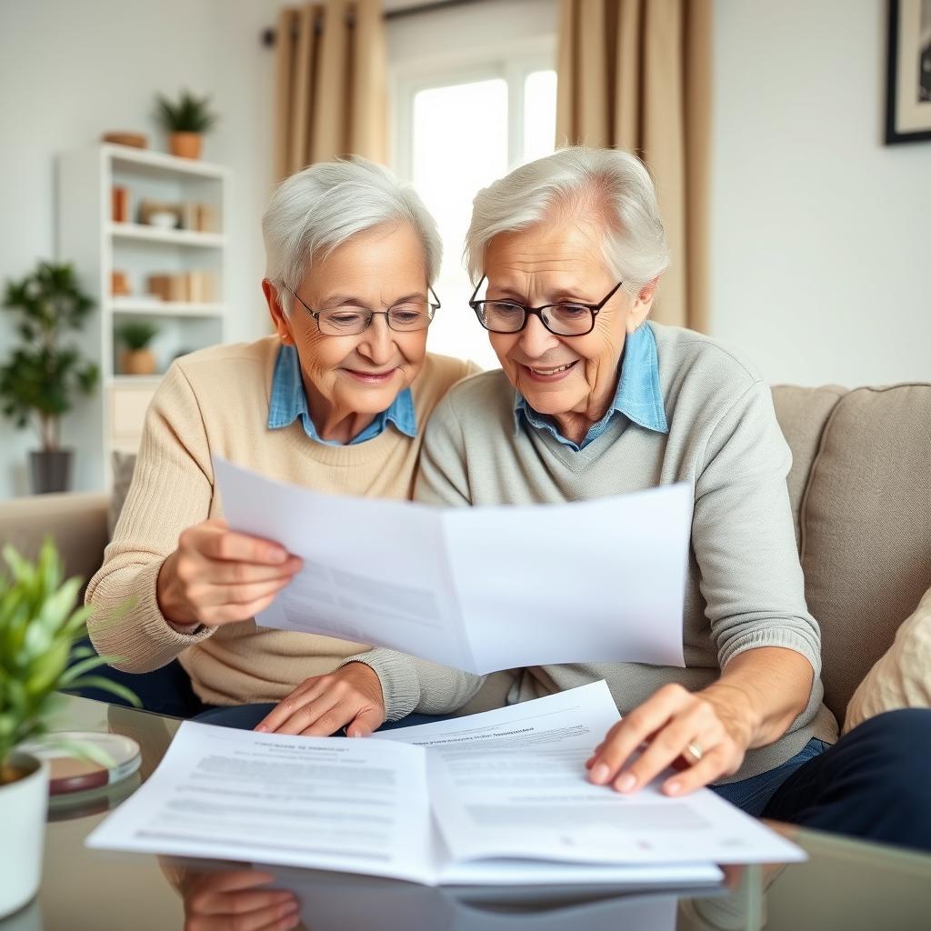 Couple de seniors consultant un contrat d'assurance emprunteur Couple de seniors consultant un contrat d'assurance emprunteur